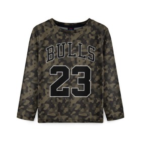 Детский лонгслив 3D с принтом Chicago Bulls 23 Camo в Белгороде, 100% полиэстер | длинные рукава, круглый вырез горловины, полуприлегающий силуэт
 | bulls | camo | chicago | chicago bulls | nba | баскетбол | буллз | камуфляж | нба | спорт | хаки | чикаго | чикаго буллз