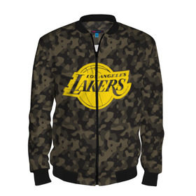 Мужской бомбер 3D с принтом Los Angeles Lakers Camo Gold в Белгороде, 100% полиэстер | застегивается на молнию, по бокам два кармана без застежек, по низу бомбера и на воротнике - эластичная резинка | Тематика изображения на принте: 