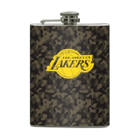 Фляга с принтом Los Angeles Lakers Camo Gold в Белгороде, металлический корпус | емкость 0,22 л, размер 125 х 94 мм. Виниловая наклейка запечатывается полностью | Тематика изображения на принте: 