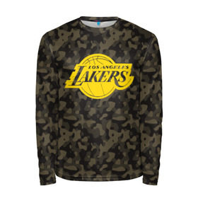 Мужской лонгслив 3D с принтом Los Angeles Lakers Camo Gold в Белгороде, 100% полиэстер | длинные рукава, круглый вырез горловины, полуприлегающий силуэт | Тематика изображения на принте: 