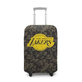 Чехол для чемодана 3D с принтом Los Angeles Lakers Camo Gold в Белгороде, 86% полиэфир, 14% спандекс | двустороннее нанесение принта, прорези для ручек и колес | 