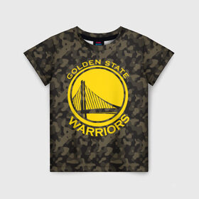 Детская футболка 3D с принтом Golden State Warriors camo в Белгороде, 100% гипоаллергенный полиэфир | прямой крой, круглый вырез горловины, длина до линии бедер, чуть спущенное плечо, ткань немного тянется | golden state | golden state warriors | nba | warriors | баскетбол | голден стэйт | голден стэйт уорриорз | камуфляж | нба | спорт | уорриорз camo | хаки