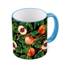 Кружка с принтом Персики в Белгороде, керамика | ёмкость 330 мл | аромат | зелень | лето | листья | персик | плоды | сад | сочный | спелый | фрукты | цветы