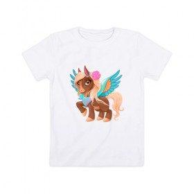 Детская футболка хлопок с принтом Принцесса единорог в Белгороде, 100% хлопок | круглый вырез горловины, полуприлегающий силуэт, длина до линии бедер | pony | грива | девочка | единорог | конь | копыта | красивая | лошадка | лошадь | милая | пони | природа закат | радуга