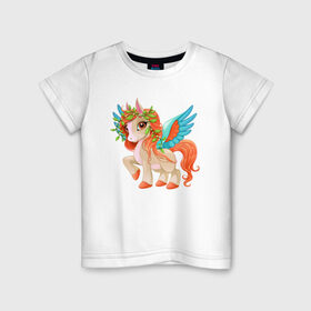 Детская футболка хлопок с принтом Принцесса единорог в Белгороде, 100% хлопок | круглый вырез горловины, полуприлегающий силуэт, длина до линии бедер | pony | грива | девочка | единорог | конь | копыта | красивая | лошадка | лошадь | милая | пони | природа закат | радуга