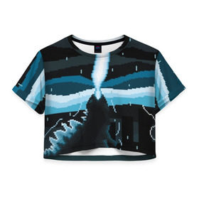 Женская футболка Cropp-top с принтом Pixel Godzilla в Белгороде, 100% полиэстер | круглая горловина, длина футболки до линии талии, рукава с отворотами | Тематика изображения на принте: 