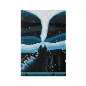 Обложка для паспорта матовая кожа с принтом Pixel Godzilla в Белгороде, натуральная матовая кожа | размер 19,3 х 13,7 см; прозрачные пластиковые крепления | Тематика изображения на принте: 