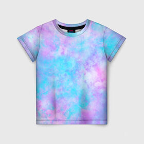 Детская футболка 3D с принтом Мрамор Tie Dye в Белгороде, 100% гипоаллергенный полиэфир | прямой крой, круглый вырез горловины, длина до линии бедер, чуть спущенное плечо, ткань немного тянется | tie dye | летняя футболка | розовый | синий | тай дай | фиолетовый | яркая футболка