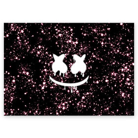 Поздравительная открытка с принтом Marshmello Stars в Белгороде, 100% бумага | плотность бумаги 280 г/м2, матовая, на обратной стороне линовка и место для марки
 | christopher | comstock | dj | dotcom | fortnite | friends | glitch | marshmallow | marshmello | star | stars | usa | глитч | диджей | друзья | звезды | зефир | комсток | космос | крис | мармелад | маршмэллоу | молнии | музыка | продюсер | сша |