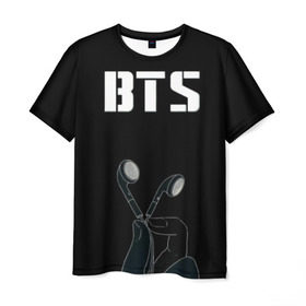 Мужская футболка 3D с принтом BTS(наушники в руке) в Белгороде, 100% полиэфир | прямой крой, круглый вырез горловины, длина до линии бедер | bangtan boys | beyond the scene | bts | бтс | группа | музыка | песни | южнокорейский бойбенд