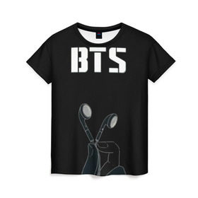 Женская футболка 3D с принтом BTS(наушники в руке) в Белгороде, 100% полиэфир ( синтетическое хлопкоподобное полотно) | прямой крой, круглый вырез горловины, длина до линии бедер | bangtan boys | beyond the scene | bts | бтс | группа | музыка | песни | южнокорейский бойбенд