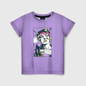 Детская футболка 3D с принтом Kishibe Rohan in Purple в Белгороде, 100% гипоаллергенный полиэфир | прямой крой, круглый вырез горловины, длина до линии бедер, чуть спущенное плечо, ткань немного тянется | diamond is unbreakable | heavens door | jjba | jojo | kishibe | rohan
