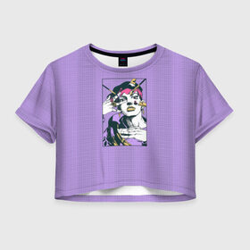 Женская футболка Cropp-top с принтом Kishibe Rohan in Purple в Белгороде, 100% полиэстер | круглая горловина, длина футболки до линии талии, рукава с отворотами | Тематика изображения на принте: diamond is unbreakable | heavens door | jjba | jojo | kishibe | rohan