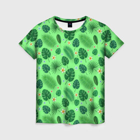 Женская футболка 3D с принтом Tropic в Белгороде, 100% полиэфир ( синтетическое хлопкоподобное полотно) | прямой крой, круглый вырез горловины, длина до линии бедер | 2020 | абстракция | в отпуск | весна | гаваи | гавайи | гавайская | для отпуска | лето | листья | море | настроение | орнамент | осень | отдых | отпуск | пальма | паттерн | пляж | путешественник | цветочки