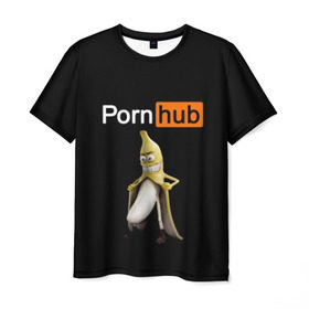 Мужская футболка 3D с принтом PORN HUB в Белгороде, 100% полиэфир | прямой крой, круглый вырез горловины, длина до линии бедер | Тематика изображения на принте: банан | логотип | пошлое