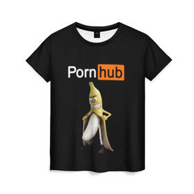 Женская футболка 3D с принтом PORN HUB в Белгороде, 100% полиэфир ( синтетическое хлопкоподобное полотно) | прямой крой, круглый вырез горловины, длина до линии бедер | банан | логотип | пошлое