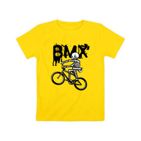 Детская футболка хлопок с принтом BMX в Белгороде, 100% хлопок | круглый вырез горловины, полуприлегающий силуэт, длина до линии бедер | bike | bmx | bones | extreme | skeleton | skull | sport | велосипед | скелет | спорт | череп | экстрим
