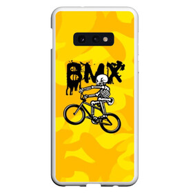 Чехол для Samsung S10E с принтом BMX в Белгороде, Силикон | Область печати: задняя сторона чехла, без боковых панелей | bike | bmx | bones | extreme | skeleton | skull | sport | велосипед | скелет | спорт | череп | экстрим