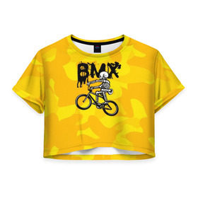 Женская футболка Cropp-top с принтом BMX в Белгороде, 100% полиэстер | круглая горловина, длина футболки до линии талии, рукава с отворотами | bike | bmx | bones | extreme | skeleton | skull | sport | велосипед | скелет | спорт | череп | экстрим