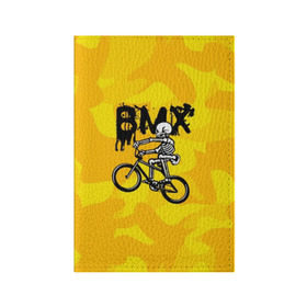 Обложка для паспорта матовая кожа с принтом BMX в Белгороде, натуральная матовая кожа | размер 19,3 х 13,7 см; прозрачные пластиковые крепления | bike | bmx | bones | extreme | skeleton | skull | sport | велосипед | скелет | спорт | череп | экстрим
