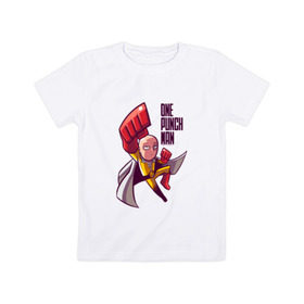 Детская футболка хлопок с принтом One-Punch SaitaMan в Белгороде, 100% хлопок | круглый вырез горловины, полуприлегающий силуэт, длина до линии бедер | Тематика изображения на принте: anime | one punch man | saitama | аниме | ван панч мен | ванпанчмен | сайтама