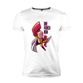 Мужская футболка премиум с принтом One-Punch SaitaMan в Белгороде, 92% хлопок, 8% лайкра | приталенный силуэт, круглый вырез ворота, длина до линии бедра, короткий рукав | anime | one punch man | saitama | аниме | ван панч мен | ванпанчмен | сайтама