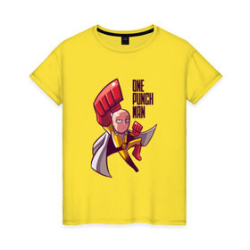Женская футболка хлопок с принтом One-Punch SaitaMan в Белгороде, 100% хлопок | прямой крой, круглый вырез горловины, длина до линии бедер, слегка спущенное плечо | anime | one punch man | saitama | аниме | ван панч мен | ванпанчмен | сайтама