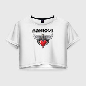 Женская футболка Cropp-top с принтом Bon Jovi в Белгороде, 100% полиэстер | круглая горловина, длина футболки до линии талии, рукава с отворотами | bon jovi | бон джови | музыка | музыкальная группа | песни | рок | рок группа | рокгруппа
