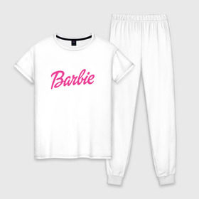 Женская пижама хлопок с принтом Barbie в Белгороде, 100% хлопок | брюки и футболка прямого кроя, без карманов, на брюках мягкая резинка на поясе и по низу штанин | bad | barbie | bratz | girl | princess | team | барби | братц | девочка | дочка | дочь | кукла | куколка | лого | логотип | любимая | невеста | подружка | прекрасная