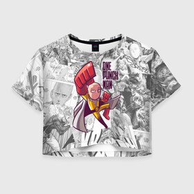 Женская футболка Crop-top 3D с принтом SAITAMA в Белгороде, 100% полиэстер | круглая горловина, длина футболки до линии талии, рукава с отворотами | anime | one punch man | saitama | аниме | ван панч мен | ванпанчмен | сайтама