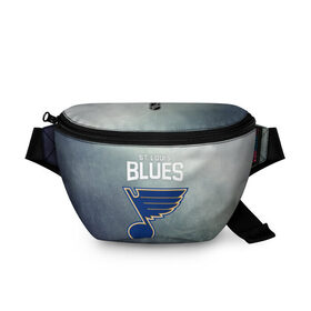 Поясная сумка 3D с принтом St. Louis Blues в Белгороде, 100% полиэстер | плотная ткань, ремень с регулируемой длиной, внутри несколько карманов для мелочей, основное отделение и карман с обратной стороны сумки застегиваются на молнию | nhl | st. louis blues | блюз | нхл | сент луиз | сент луис | сент луис блюз | тарасенко | хоккей | шайба