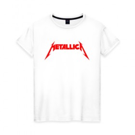 Женская футболка хлопок с принтом METALLICA RED LOGO в Белгороде, 100% хлопок | прямой крой, круглый вырез горловины, длина до линии бедер, слегка спущенное плечо | Тематика изображения на принте: matters metallica | music | nothing else | rock | trash metal | группа | музыка | музыканты | рок | трэш металл