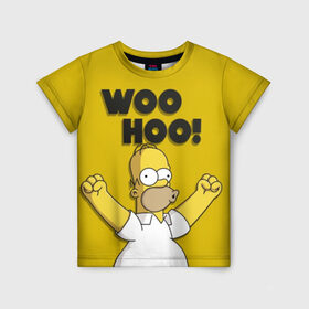 Детская футболка 3D с принтом HOMER - WOO HOO! в Белгороде, 100% гипоаллергенный полиэфир | прямой крой, круглый вырез горловины, длина до линии бедер, чуть спущенное плечо, ткань немного тянется | bart | homer | lisa | the simpsons | барт | гомер | лиза | мэгги | симпсоны