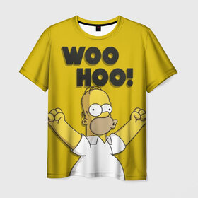 Мужская футболка 3D с принтом HOMER - WOO HOO! в Белгороде, 100% полиэфир | прямой крой, круглый вырез горловины, длина до линии бедер | bart | homer | lisa | the simpsons | барт | гомер | лиза | мэгги | симпсоны