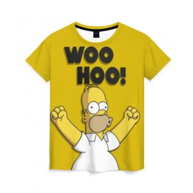 Женская футболка 3D с принтом HOMER - WOO HOO! в Белгороде, 100% полиэфир ( синтетическое хлопкоподобное полотно) | прямой крой, круглый вырез горловины, длина до линии бедер | bart | homer | lisa | the simpsons | барт | гомер | лиза | мэгги | симпсоны