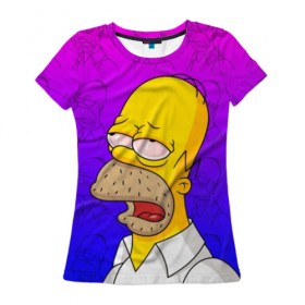 Женская футболка 3D с принтом Уставший Гомер в Белгороде, 100% полиэфир ( синтетическое хлопкоподобное полотно) | прямой крой, круглый вырез горловины, длина до линии бедер | bart | gomer | simpson | simpsons | барт | гомер | лиза | симпсоны | усталость