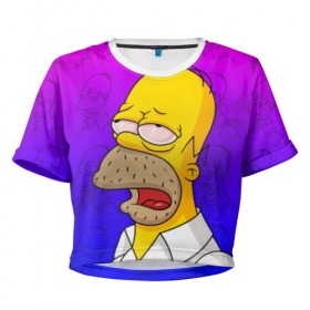 Женская футболка Cropp-top с принтом Уставший Гомер в Белгороде, 100% полиэстер | круглая горловина, длина футболки до линии талии, рукава с отворотами | bart | gomer | simpson | simpsons | барт | гомер | лиза | симпсоны | усталость
