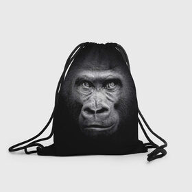 Рюкзак-мешок 3D с принтом Горилла в Белгороде, 100% полиэстер | плотность ткани — 200 г/м2, размер — 35 х 45 см; лямки — толстые шнурки, застежка на шнуровке, без карманов и подкладки | animal | black | eyes | fauna | gorilla | gray | look | monkey | muzzle | primate | взгляд | глаза | горилла | животное | обезьяна | примат | серый | фауна | черный