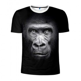 Мужская футболка 3D спортивная с принтом Горилла в Белгороде, 100% полиэстер с улучшенными характеристиками | приталенный силуэт, круглая горловина, широкие плечи, сужается к линии бедра | animal | black | eyes | fauna | gorilla | gray | look | monkey | muzzle | primate | взгляд | глаза | горилла | животное | обезьяна | примат | серый | фауна | черный