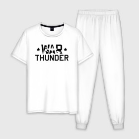 Мужская пижама хлопок с принтом war thunder в Белгороде, 100% хлопок | брюки и футболка прямого кроя, без карманов, на брюках мягкая резинка на поясе и по низу штанин
 | war thunder | war thunder 2019 | war thunder лучшие | war thunder самолеты | war thunder танки | вар тандер | игра war thunder | купить футболку war thunder | футболки war thunder