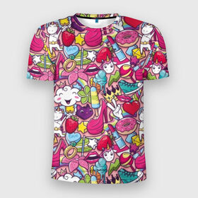 Мужская футболка 3D спортивная с принтом Девчачьи радости в Белгороде, 100% полиэстер с улучшенными характеристиками | приталенный силуэт, круглая горловина, широкие плечи, сужается к линии бедра | cat | clou | crown | flower | funny | graffiti | heart | kitten | lips | lollipop | shoes | sneakers | strawberry | unicorn | граффити | губы | единорог | звезда | кеды | клубника | корона | кот | котёнок | леденец | мороженое | облако | обувь | помада | 