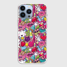 Чехол для iPhone 13 Pro Max с принтом Девчачьи радости в Белгороде,  |  | cat | clou | crown | flower | funny | graffiti | heart | kitten | lips | lollipop | shoes | sneakers | strawberry | unicorn | граффити | губы | единорог | звезда | кеды | клубника | корона | кот | котёнок | леденец | мороженое | облако | обувь | помада | 