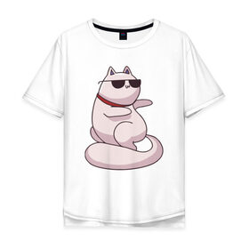 Мужская футболка хлопок Oversize с принтом Крутой кот в Белгороде, 100% хлопок | свободный крой, круглый ворот, “спинка” длиннее передней части | кот | котики | котяра | кошка | милый | паттерн | прикольный | пушистик | рыжий | смешной