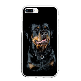 Чехол для iPhone 7Plus/8 Plus матовый с принтом Ротвейлер в Белгороде, Силикон | Область печати: задняя сторона чехла, без боковых панелей | animal | black | breed | collar | dog | friend | glance | gloss | man | muzzle | rottweiler | взгляд | друг | животное | лоск | ошейник | пёс | порода | ротвейлер | собака | человека | черный