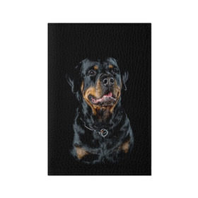 Обложка для паспорта матовая кожа с принтом Ротвейлер в Белгороде, натуральная матовая кожа | размер 19,3 х 13,7 см; прозрачные пластиковые крепления | animal | black | breed | collar | dog | friend | glance | gloss | man | muzzle | rottweiler | взгляд | друг | животное | лоск | ошейник | пёс | порода | ротвейлер | собака | человека | черный
