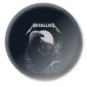 Значок с принтом Metallica в Белгороде,  металл | круглая форма, металлическая застежка в виде булавки | metallica | группа | метал | металлика | музыка | песни | рок