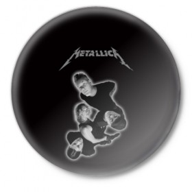Значок с принтом Metallica в Белгороде,  металл | круглая форма, металлическая застежка в виде булавки | metallica | группа | метал | металлика | музыка | песни | рок