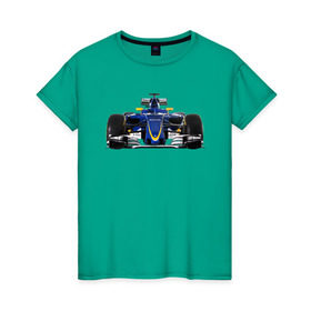 Женская футболка хлопок с принтом Sauber F1 Team в Белгороде, 100% хлопок | прямой крой, круглый вырез горловины, длина до линии бедер, слегка спущенное плечо | f1. болид | авто | гонки | формула 1