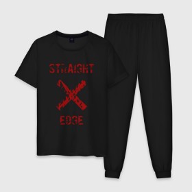 Мужская пижама хлопок с принтом Straight edge в Белгороде, 100% хлопок | брюки и футболка прямого кроя, без карманов, на брюках мягкая резинка на поясе и по низу штанин
 | Тематика изображения на принте: straight edge | sxe | острая грань | схе