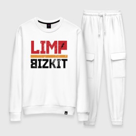 Женский костюм хлопок с принтом Limp Bizkit в Белгороде, 100% хлопок | на свитшоте круглая горловина, мягкая резинка по низу. Брюки заужены к низу, на них два вида карманов: два 